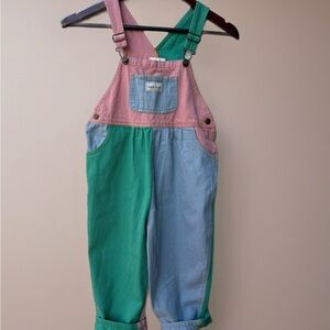 Goldie and Ace Vibrant Pink Light Blue and Green Kids Overalls